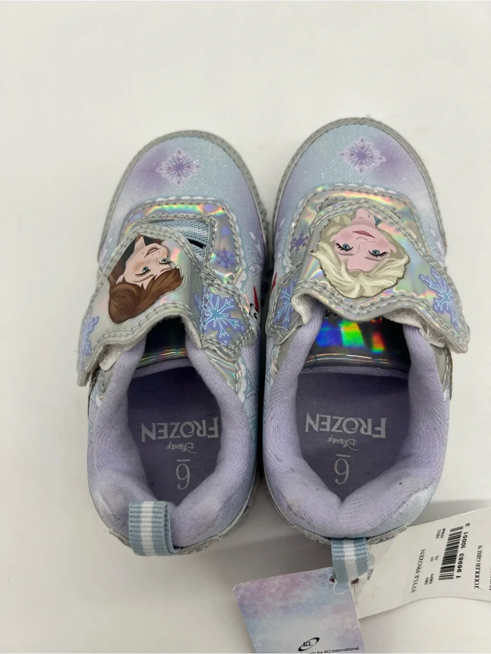 Disney Frozen Anna Elsa Blue Slip on Hook & Loop Sneakers Sz 6
